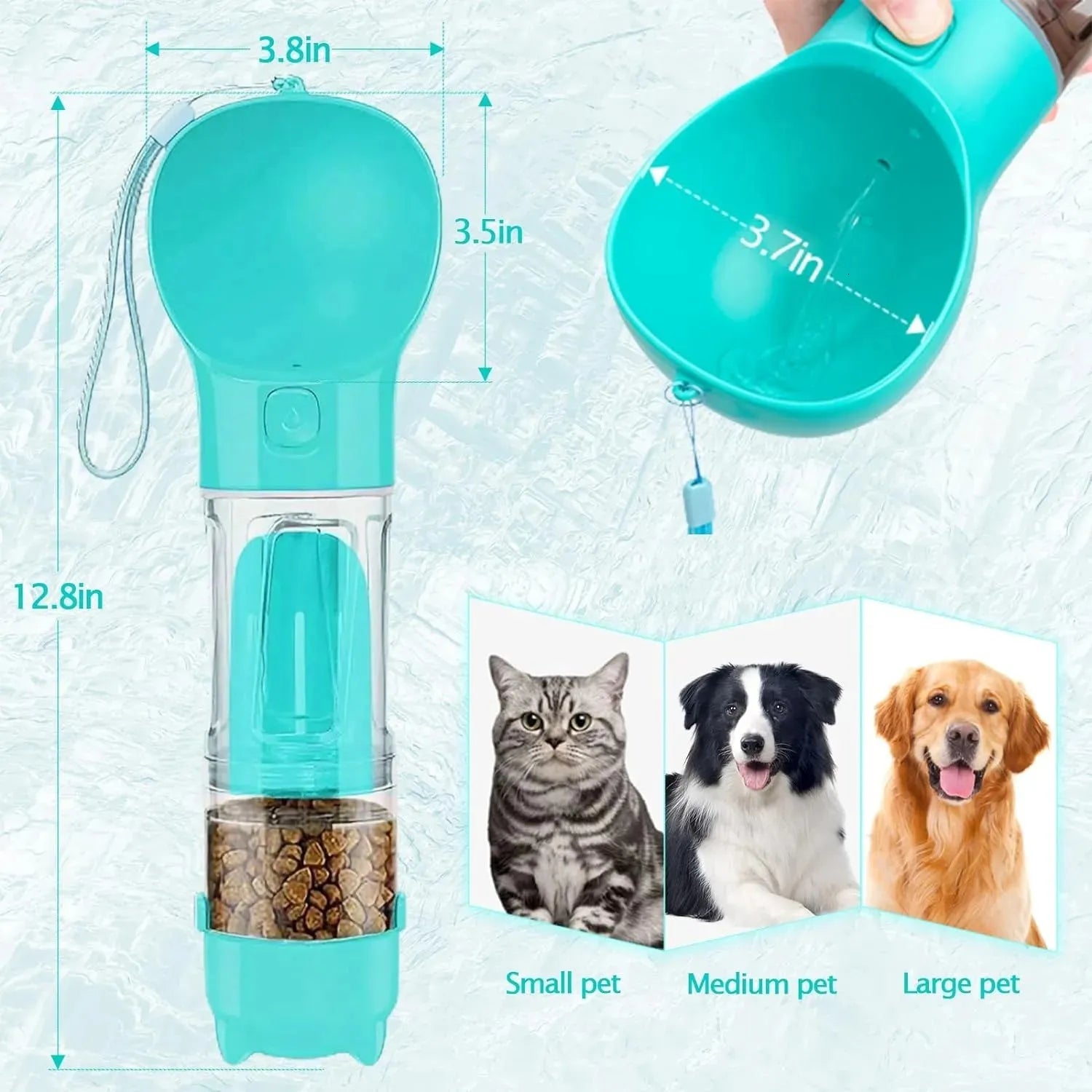 4-in-1 300ml Pet Travel Bottle – Water, Food, Bowl & Waste Bag Dispenser for Medium & Large Dogs