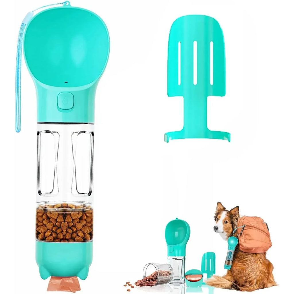 4-in-1 300ml Pet Travel Bottle – Water, Food, Bowl & Waste Bag Dispenser for Medium & Large Dogs