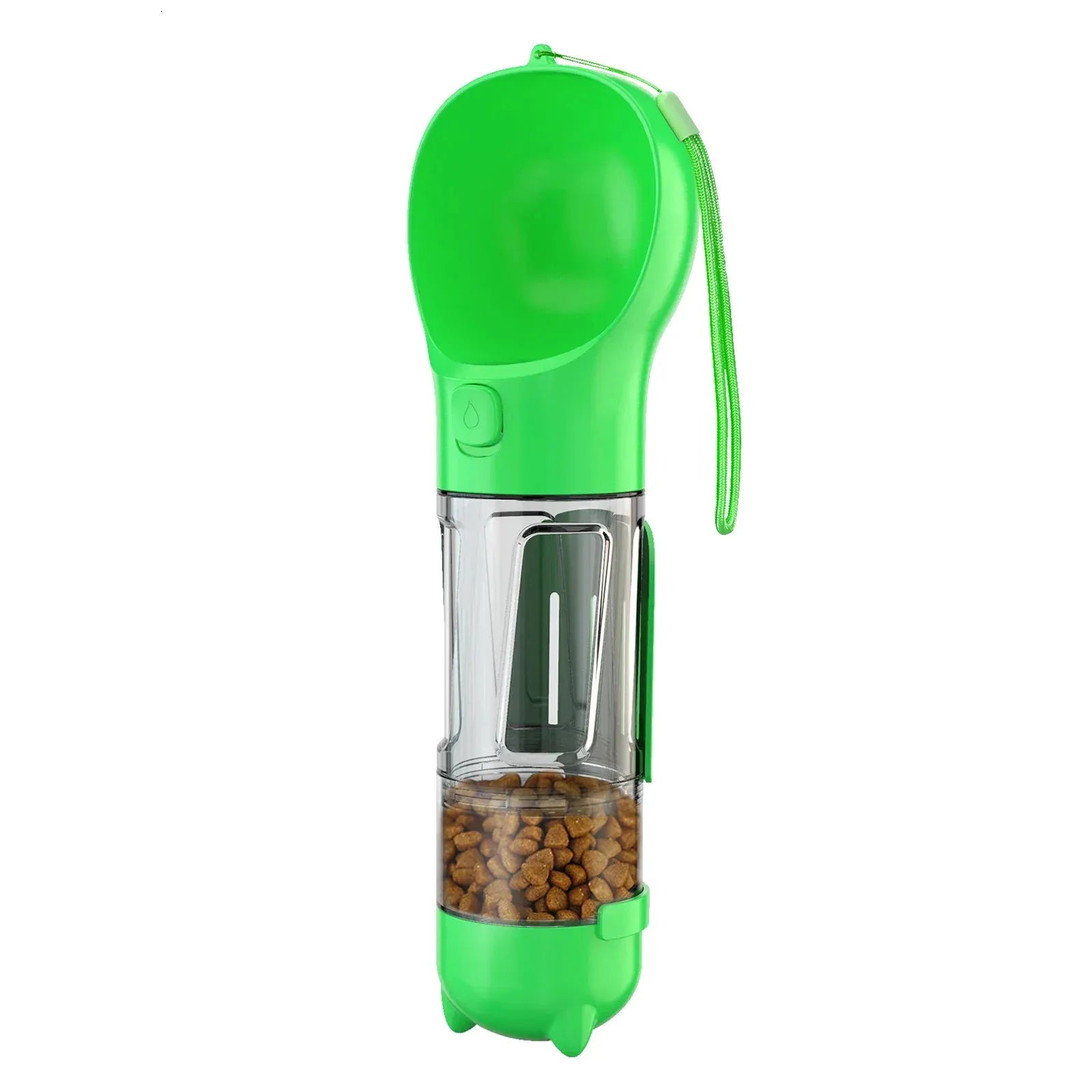 4-in-1 300ml Pet Travel Bottle – Water, Food, Bowl & Waste Bag Dispenser for Medium & Large Dogs