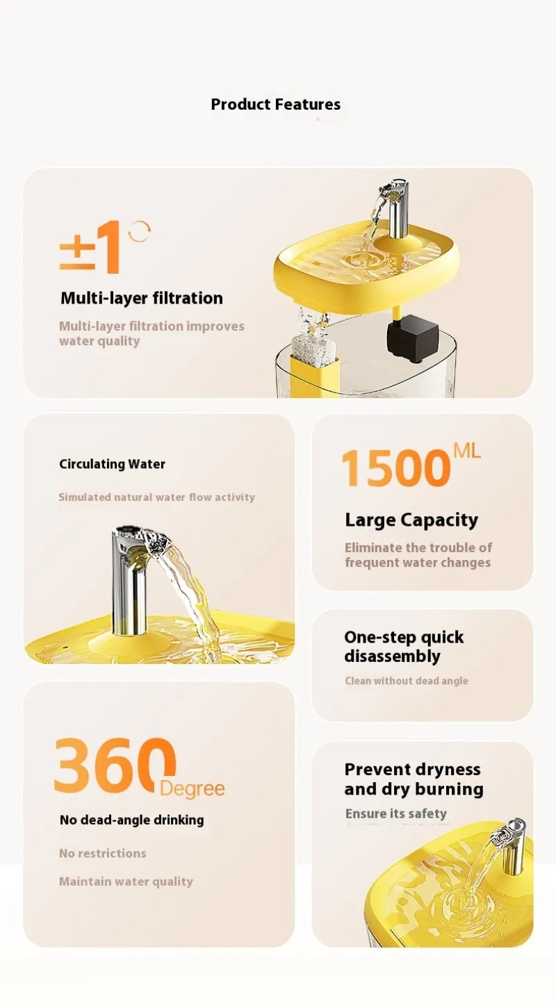 Silent Automatic Pet Water Dispenser – Circulating Filtration Fountain for Cats & Dogs