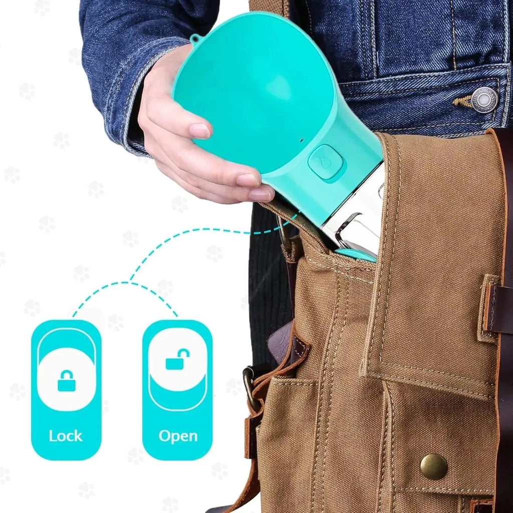 4-in-1 300ml Pet Travel Bottle – Water, Food, Bowl & Waste Bag Dispenser for Medium & Large Dogs