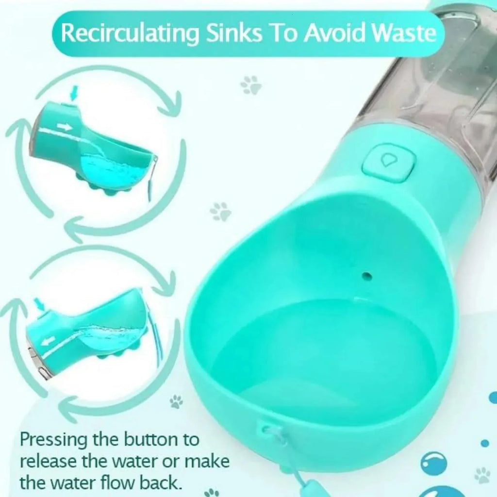 4-in-1 300ml Pet Travel Bottle – Water, Food, Bowl & Waste Bag Dispenser for Medium & Large Dogs