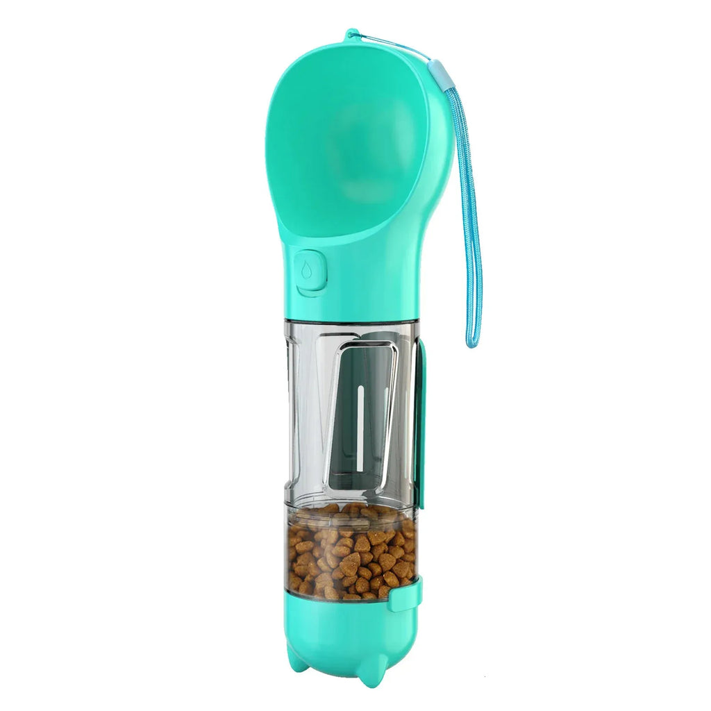 4-in-1 300ml Pet Travel Bottle – Water, Food, Bowl & Waste Bag Dispenser for Medium & Large Dogs